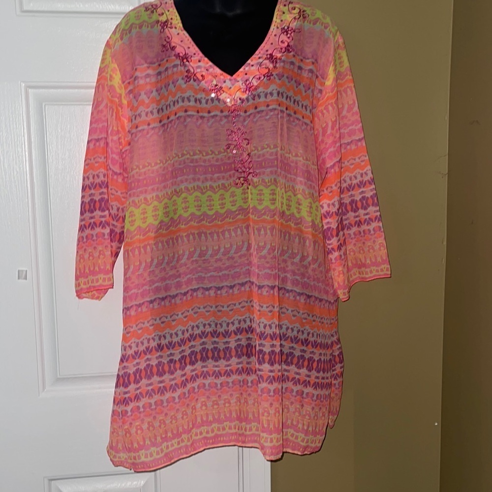 NWT Double Decker pink swim coverup L